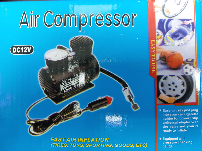 קומפרסור אויר מיני מילוי אויר חשמלי עם חיבור שקע מצת לרכב 250 psi